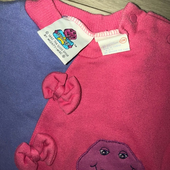 Vintage Embroidered Barneys One Piece Romper 1992 Original Tag- Pink and Purple - Picture 3 of 3